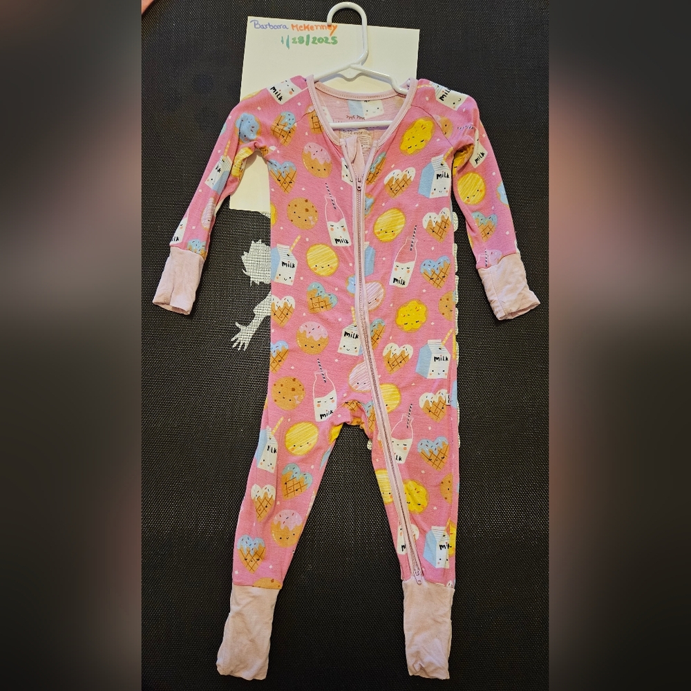 Little Sleepies, 6 to 12 Months, Pink Cookies & Milk Bamboo Zippy
